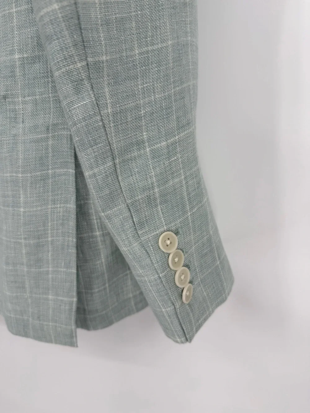 ASUKA Windowpane Blazer Cotton Linen Blend Lightweight Tailored Jacket Seafoam